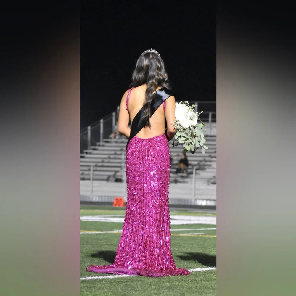 Sherri Hill | Dresses | Sherri Hill Style 5492 Fuchsia Sequin Dress V  Neckline Open Back And Slit | Poshmark